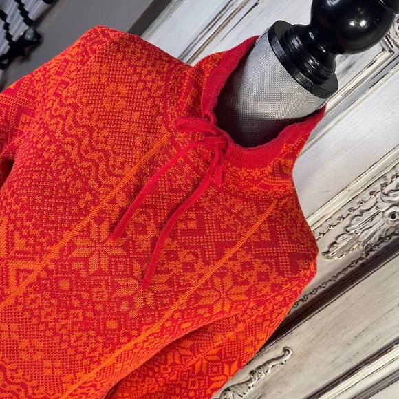 Woolrich Vintage Cozy Old Red Patterned Women's Funnel Neck Sweater - Picture 4 of 13